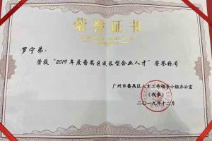 九州（中国）集团罗宁弟董事长荣获“2019年度番禺区成长型企业人才”